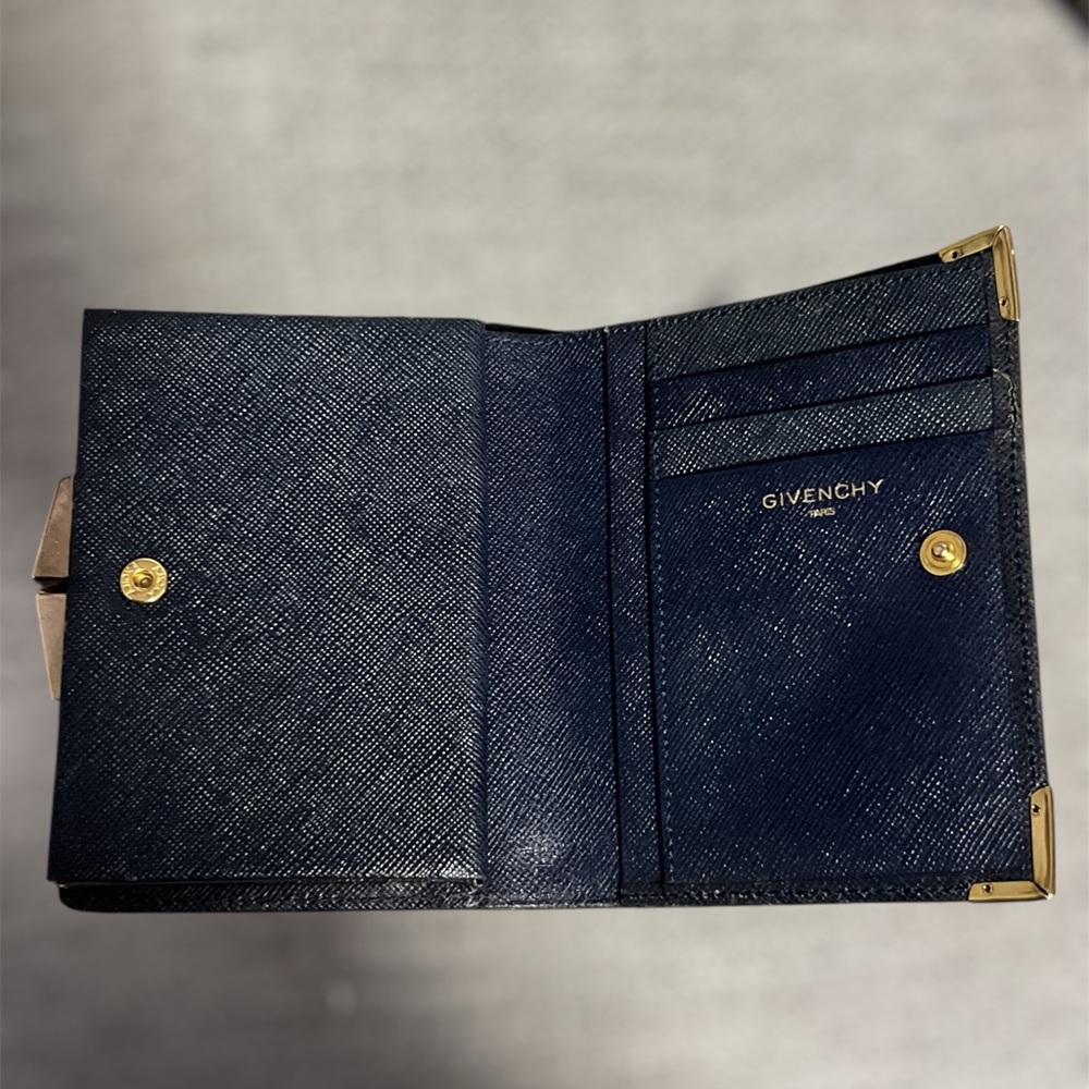Vintage Givenchy Paris Framed Kiss Lock Wallet Navy Black Saffiano Leather Gold - Picture 5 of 14